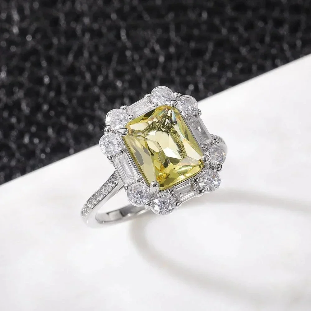 Radiant Yellow Zircon Sumptuous Silver Luxury Rings Women K924 113$